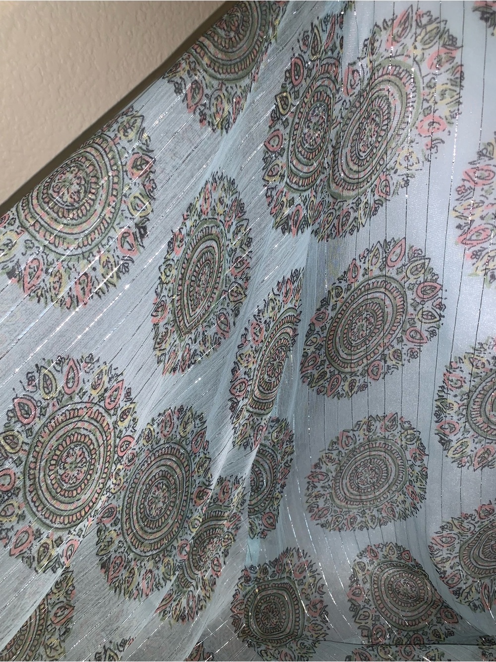 Free People Cool Blue Paisley Print Top with Coral Trim - Picture 7 of 8